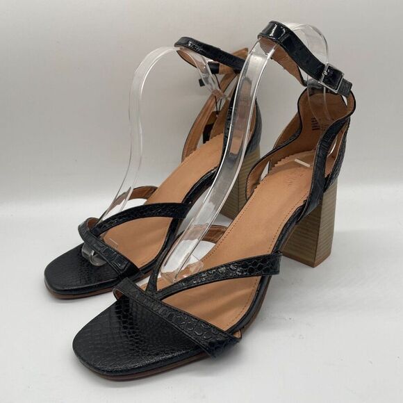 Crevo Kaitlin Black Croc Leather Block Heel Sandals Open Toe Sz 9.5 Memory Foam - Picture 5 of 14